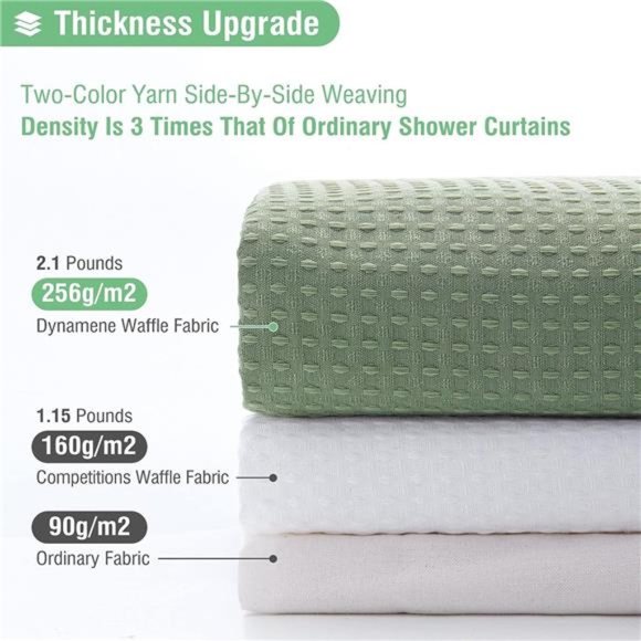 Sage Green Shower Curtain-Waffle Textured Heavy Duty Thick Fabric Shower Curtain - Picture 2 of 6